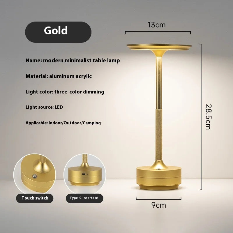 USB Rechargeable Touch Table Lamp – Dimmable Aluminum LED Desk Light for Bar, Restaurant & Home Decor