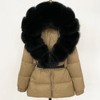 OFTBUY Real Fur Coat – Women’s Winter Puffer Jacket with Fox Fur Hood