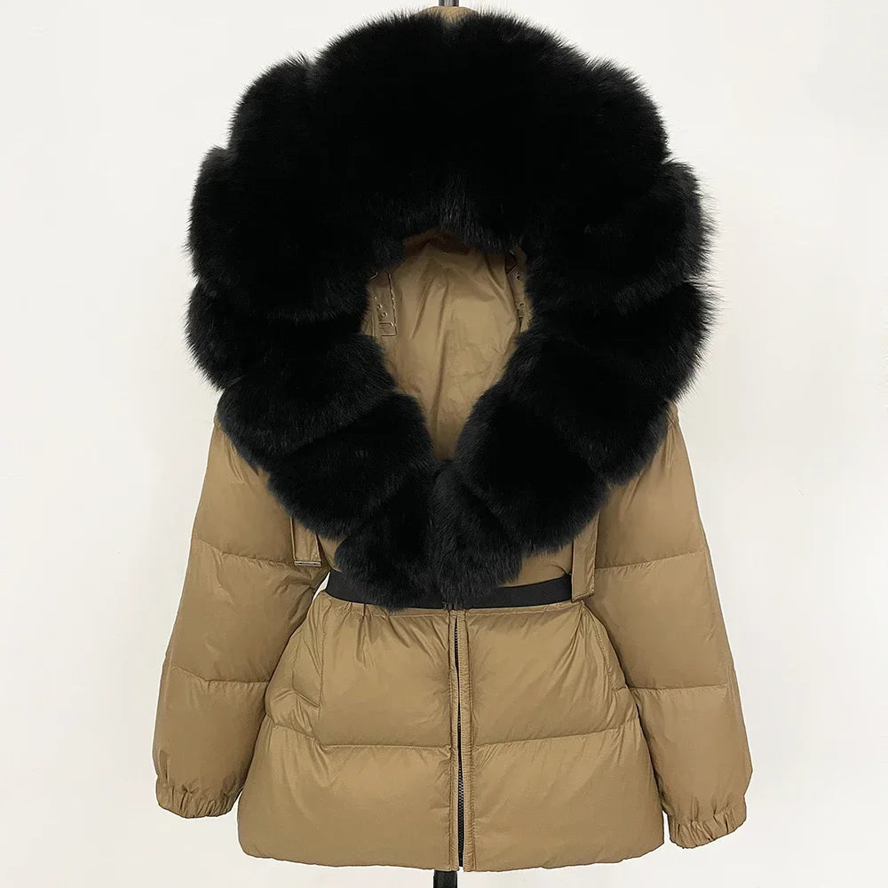 OFTBUY Real Fur Coat – Women’s Winter Puffer Jacket with Fox Fur Hood