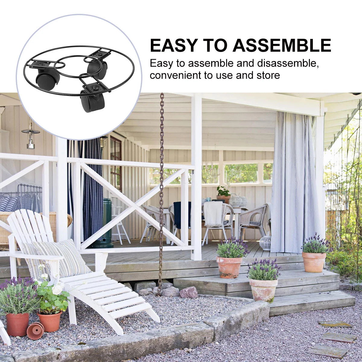 Flower Pot Tray Potted Plants Stand Round Rack Flowerpot Movable Shelf with Wheels Metal Rolling Coaster