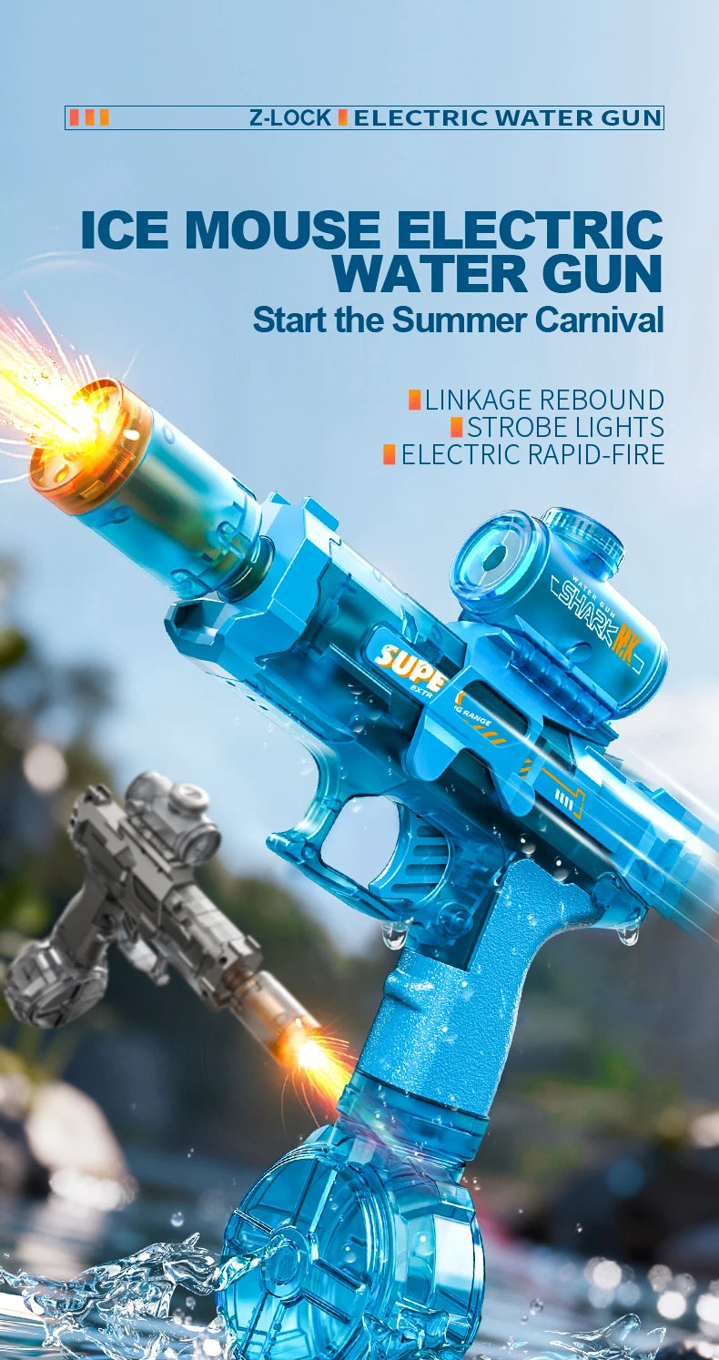 Simulated Recoil Electric Water Gun Toy with Automatic Lights & Water Spray Feature