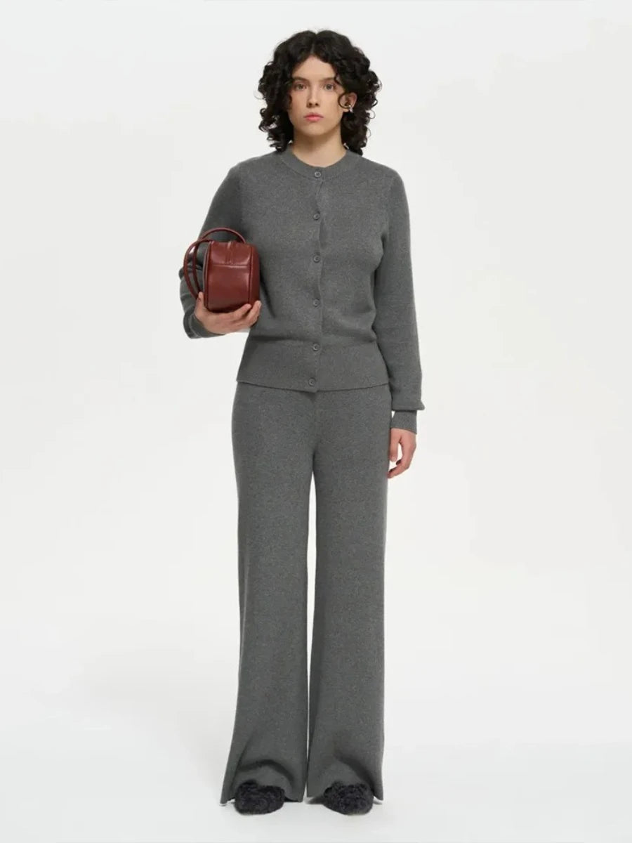 Ensemble cardigan et pantalon pour femme – Costume pull slim 2 pièces