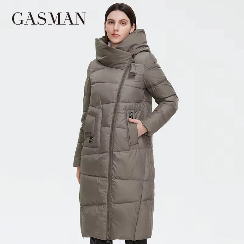 GASMAN Women’s Long Winter Down Jacket – Hooded Thick Puffer Coat