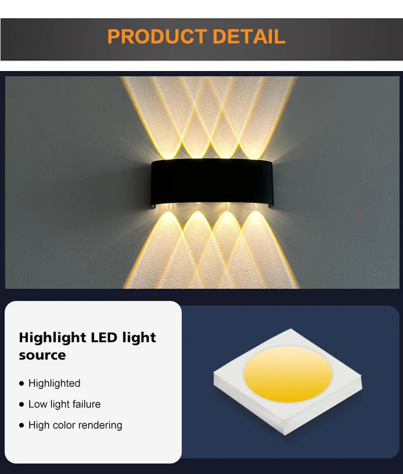 Waterproof IP65 LED Wall Lamp – 8W/12W Aluminum Outdoor Garden & Indoor Light for Bedroom, Living Room, Stairs