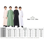 Arab Boys Traditional Long Robe – Pure Color Stand Collar Muslim Clothing for Kids