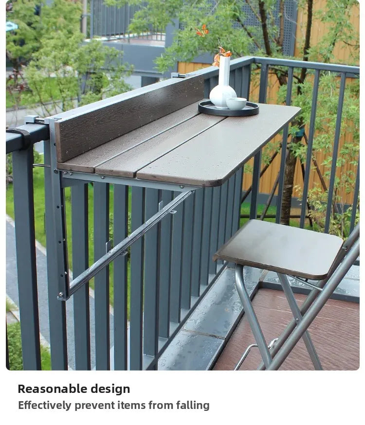 Space Saving Adjustable Height Folding Balcony Table – Hanging Railing Desk for Small Spaces