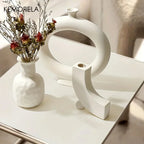 Vase Nordique en Céramique Creux Circulaire Donuts Pot de Fleurs Décoration Maison Salon Accessoires Décoration Intérieure Bureau Cadeau