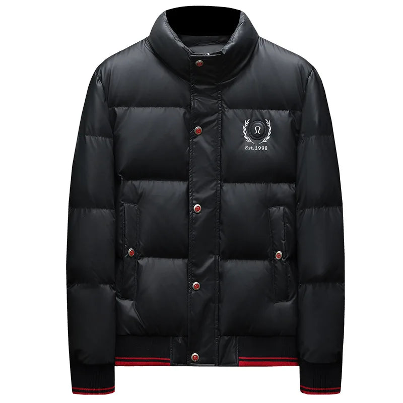 Men’s Fashion Casual Stand Collar Down Jacket – White Duck Down, Korean Urban Style