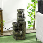 Outsunny 4-Tier Garden Water Feature – Adjustable Flow Stone Look Bowls