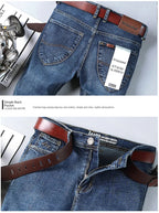 Top Brand Men’s Washed Jeans – High Waist Business Casual Denim Pants