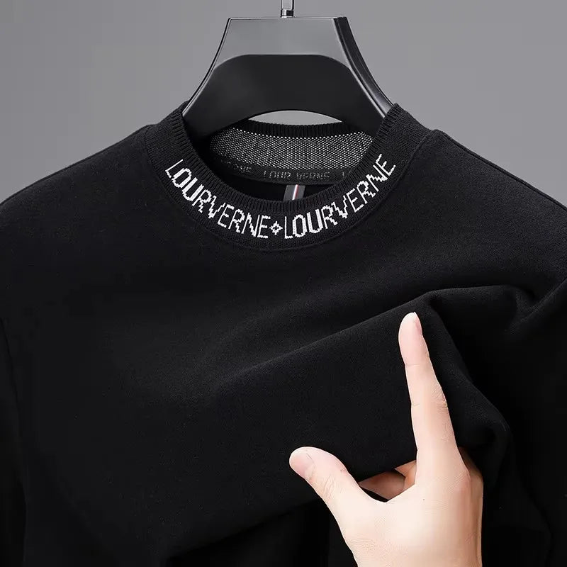 Light Luxury Brand Velvet Long Sleeve T-Shirt – Men’s Round Neck Top