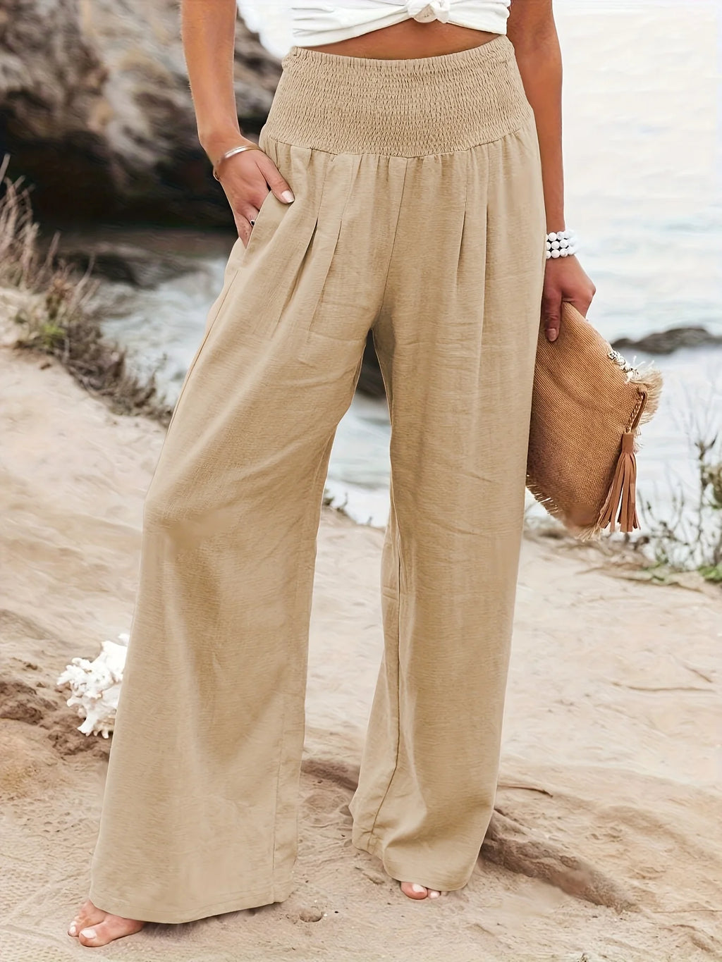 Casual wijde broek hoge taille katoen en linnen Bestseller Afslankende en losse broek zomer