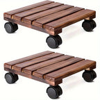 Solid wood thickened movable flower stand flower holder bonsai flower pot tray roller base stand with universal wheels
