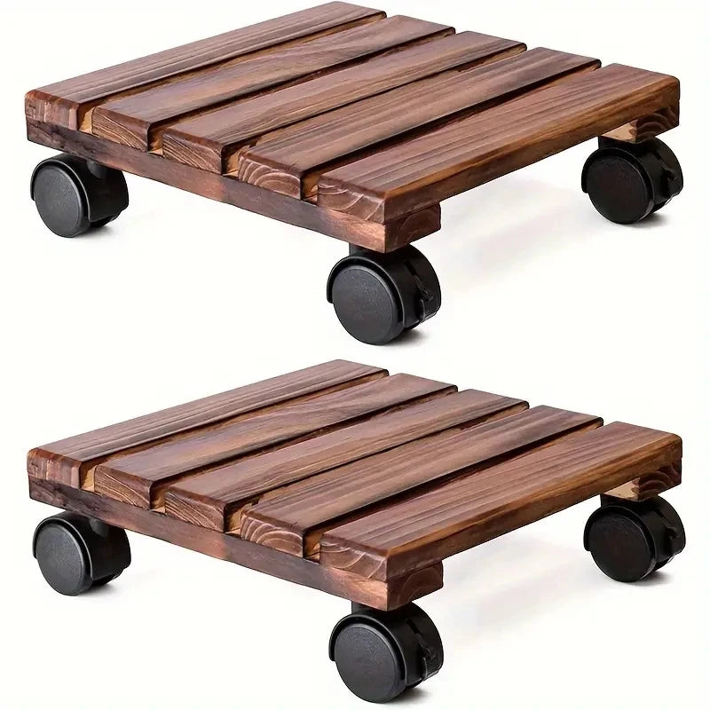 Solid wood thickened movable flower stand flower holder bonsai flower pot tray roller base stand with universal wheels