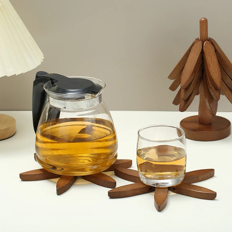 4PCS Wooden Tree Design Trivets – Heat Resistant Table Mats & Coasters