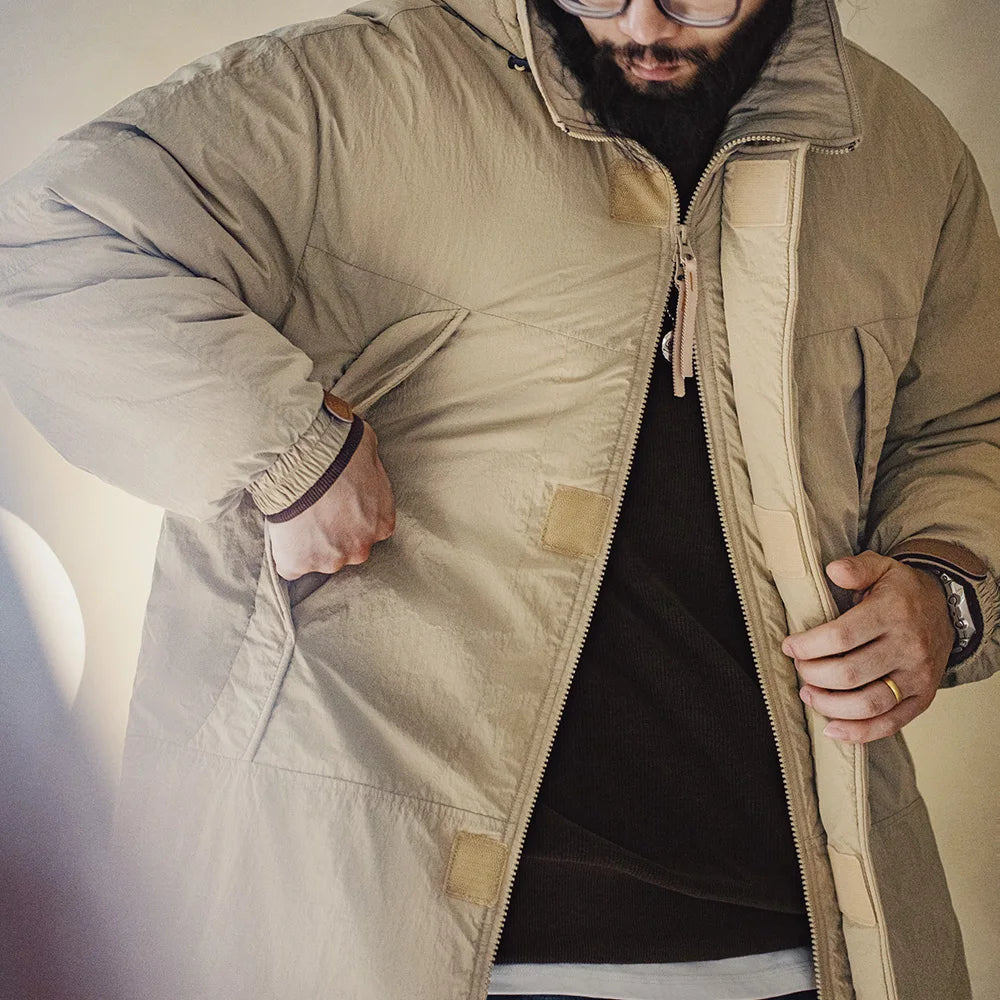 Maden Vintage Mid-length Padding Cotton Jacket – Khaki Hooded Winter Parka