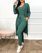 Drawstring Pocket Design Jumpsuit & Coat Set – Women’s Autumn Slim Fit Outfit