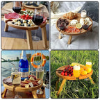 Hoogwaardige opvouwbare houten picknicktafel met draagbare stoel – informele snacktafel en wijnrek