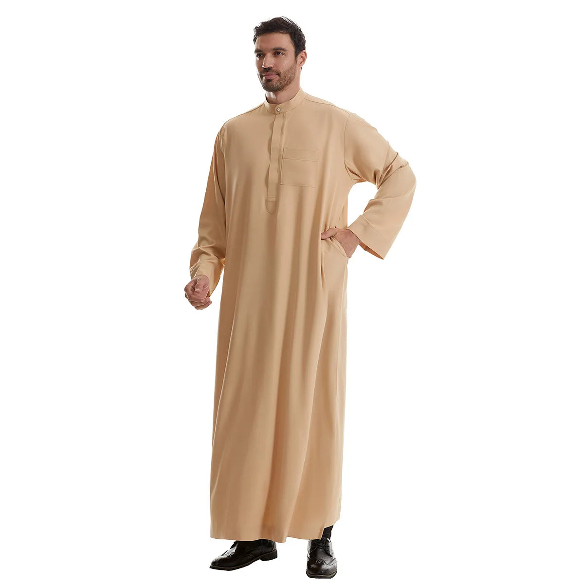 Saudi Islamic Muslim Men’s Jubba Thobe Dubai-Inspired Arab Robe with Zipper-Style Kimono Design