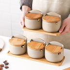 Japanese Style Ceramic Spice Jar with Bamboo Lid & Spoon – Kitchen Storage Box