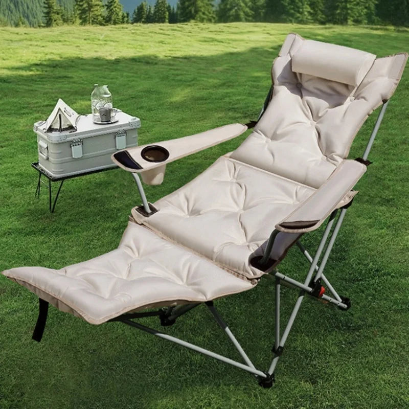 Folding Recliner Portable Camping Chair with Adjustable Backrest – Cotton-Filled Seat Outdoor Beach & Fishing Chair