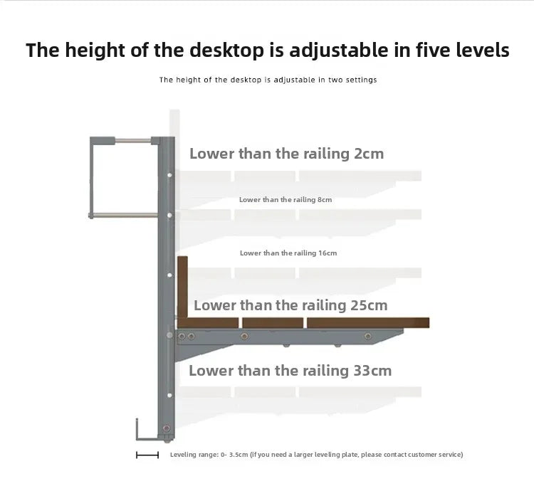 Space Saving Adjustable Height Folding Balcony Table – Hanging Railing Desk for Small Spaces