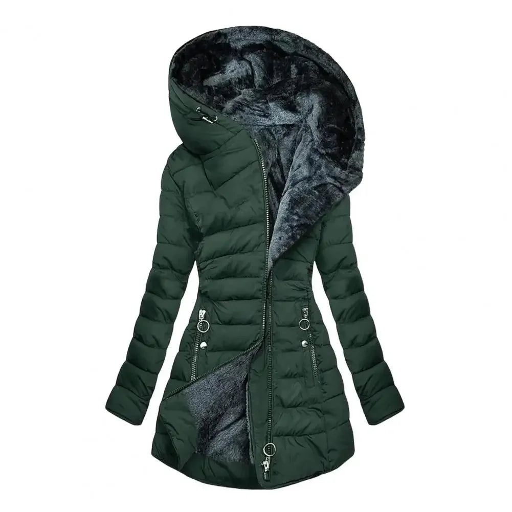 Long Sleeve Plush-Lined Hooded Women’s Winter Jacket – Warm, Windproof & Cozy