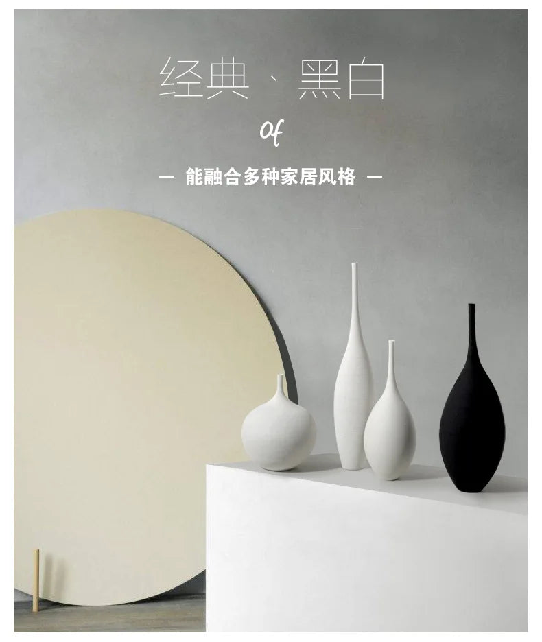Minimalist Handmade Zen Ceramic Vase – Black & White Hand-Drawn Art for Living Room & Home Decor