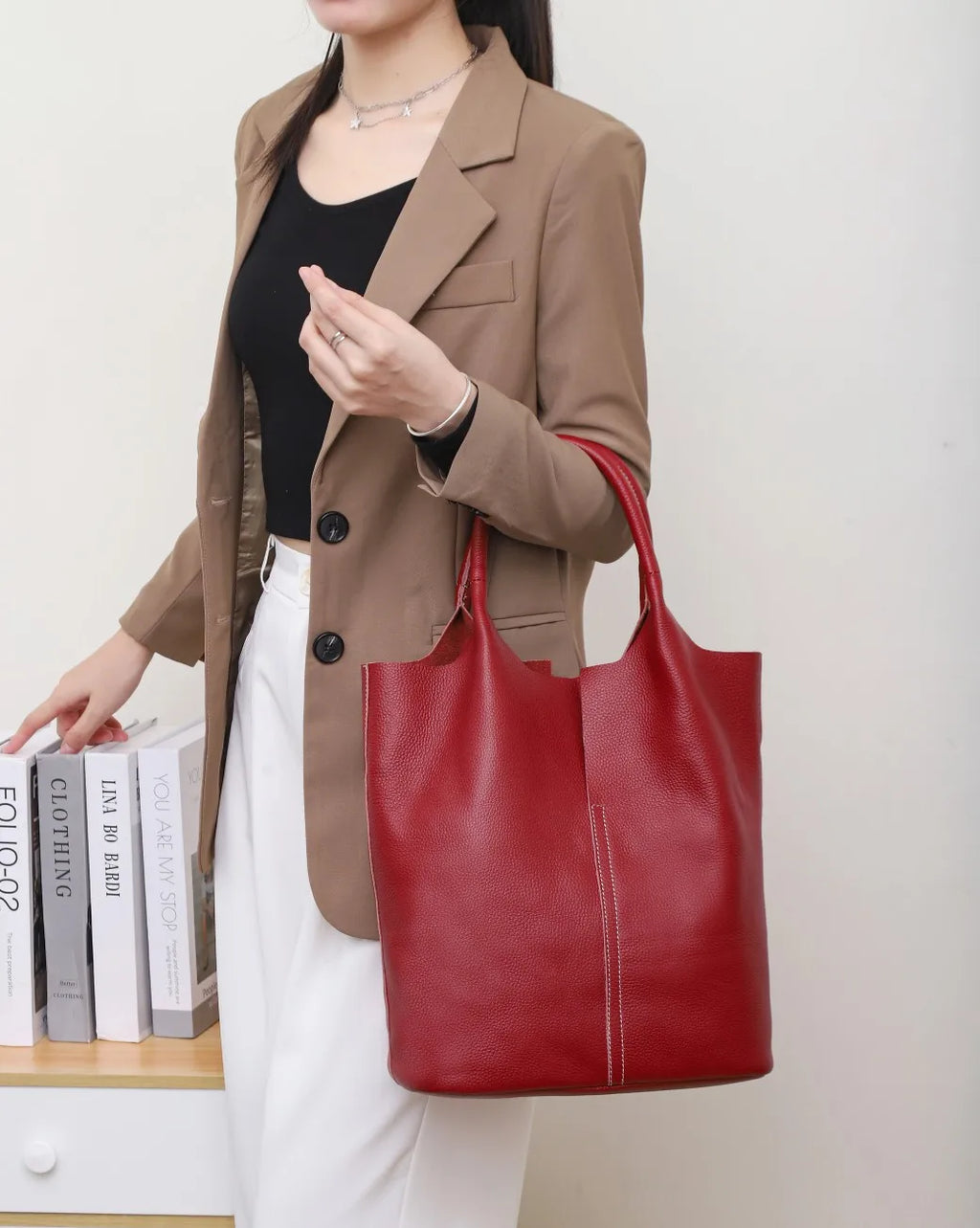 Women’s Commuter Leather Tote Bag – Soft Cowhide Luxury Shoulder & Handbag