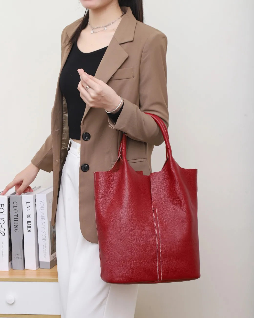 Women’s Commuter Leather Tote Bag – Soft Cowhide Luxury Shoulder & Handbag