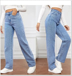 2000s Women’s High Waist Wide Leg Straight Jeans – Y2K Loose Fit Denim Trousers