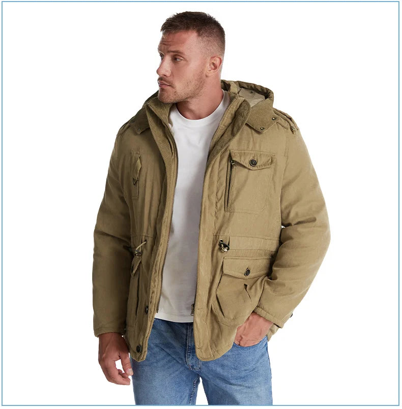 LZLLTT Men’s Winter Parka Jacket – Warm Fleece-Lined Outdoor Cotton Padded Coat