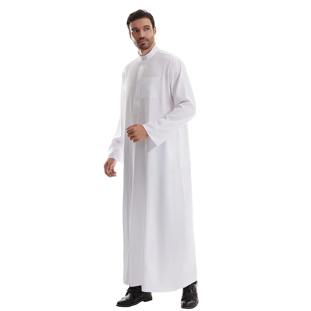 Saudi Islamic Muslim Men’s Jubba Thobe Dubai-Inspired Arab Robe with Zipper-Style Kimono Design