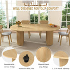 Table de cuisine ronde extensible avec piétement cannelé, style ferme moderne, table de salle à manger extensible de 104 cm à 198 cm pour 4 à 8 personnes