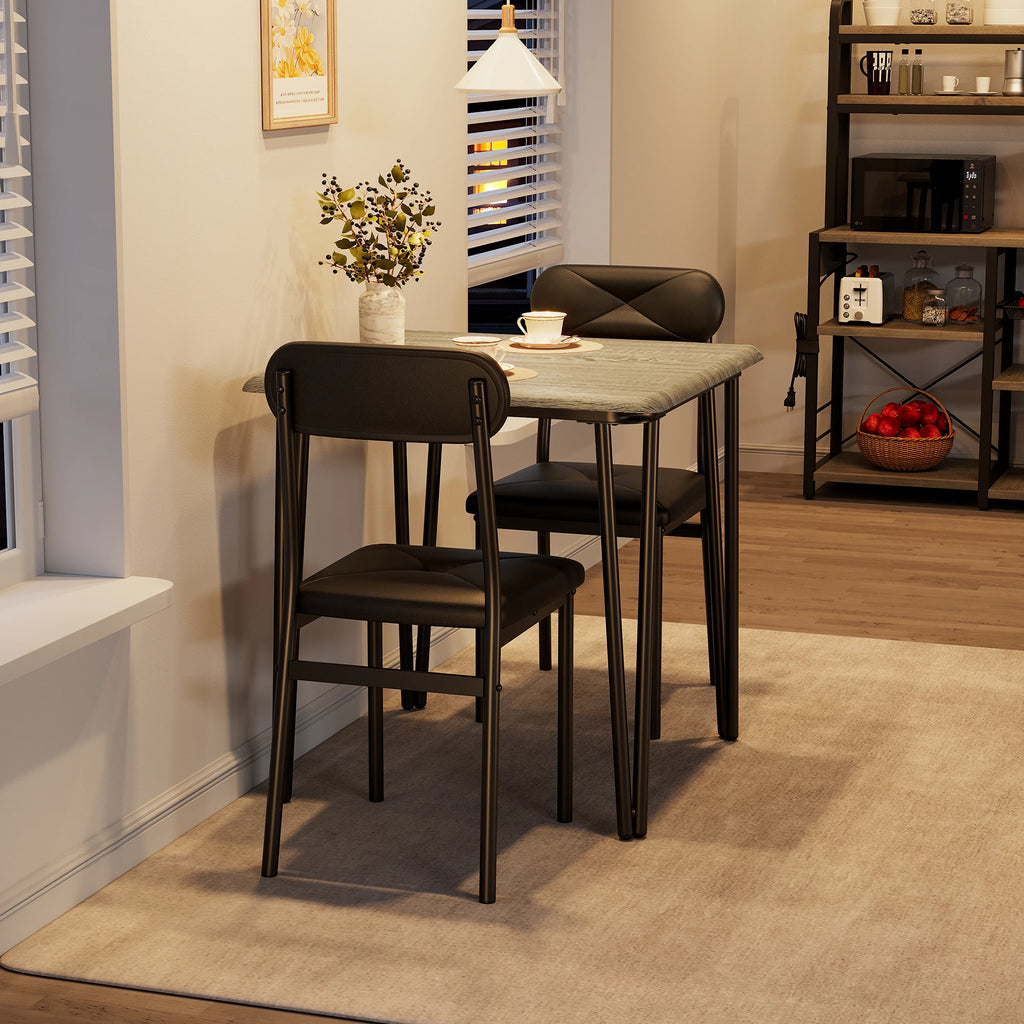 Ensemble table et chaises de salle à manger pour 2 – Table de cuisine carrée et chaises rembourrées (ensemble de 3 pièces)