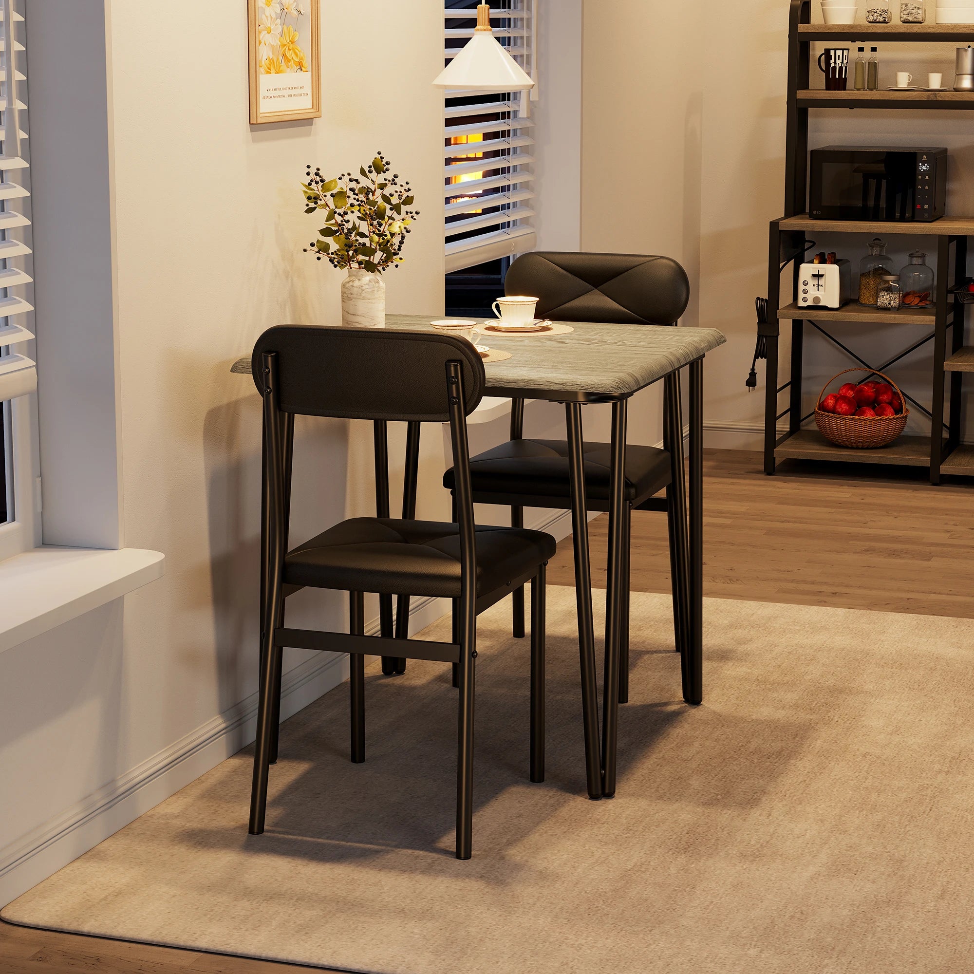 Eettafelset voor 2 – Vierkante keukentafel en gestoffeerde stoelen (3-delige set)