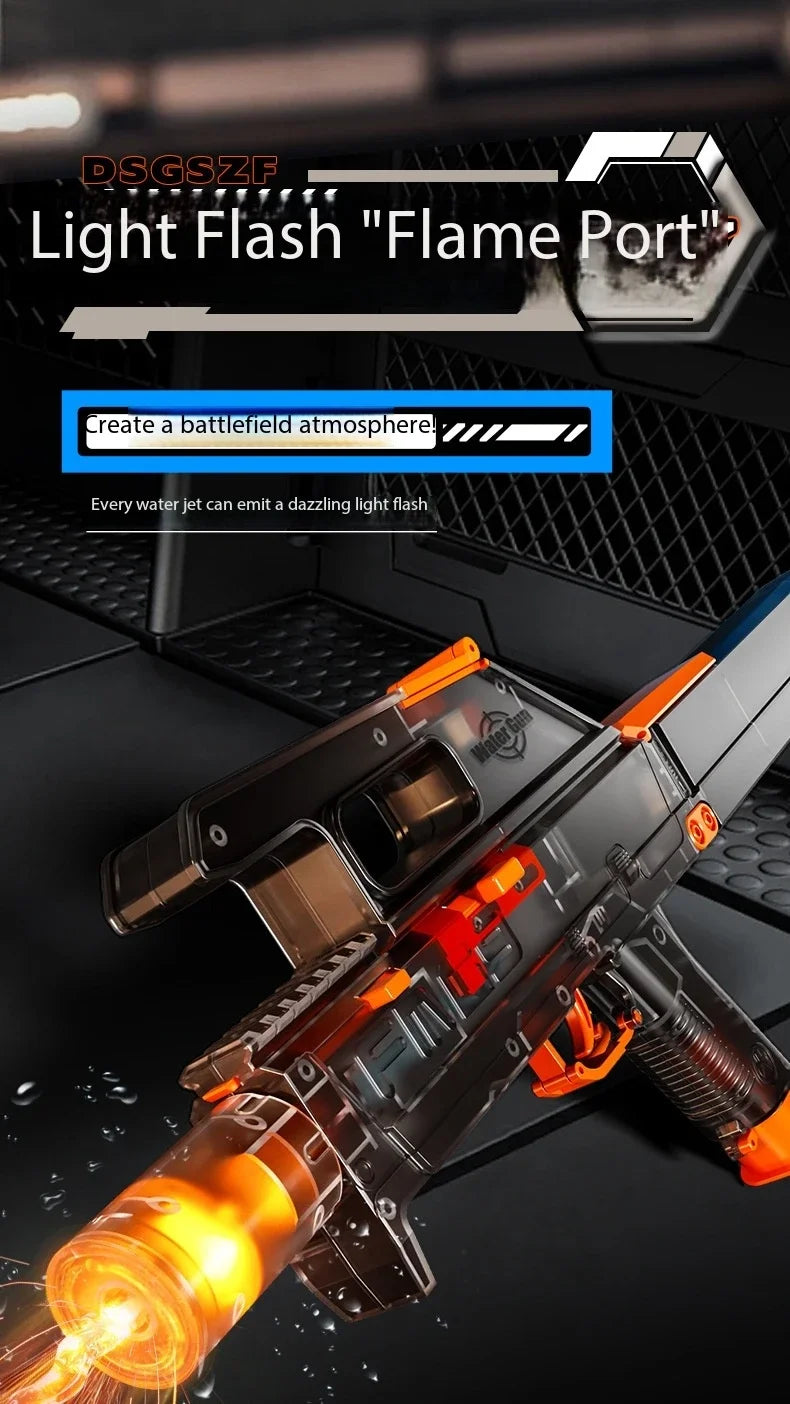 New Folding Electric Water Gun with Flashing Lights – High-Speed Rechargeable Water Blaster