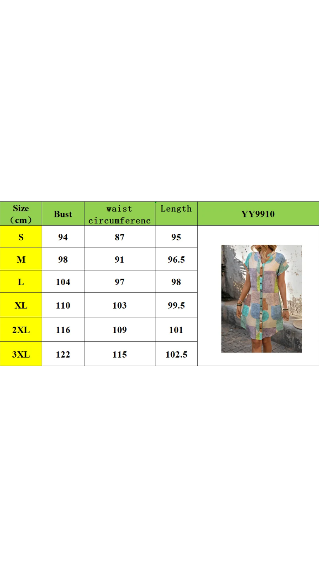 Dames geometrische printjurk – Elegante V-hals met knoopsluiting (zomer)