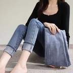 Winter Women’s Chic Fleece-Lined Straight Jeans – Warm High Waist Denim Pants