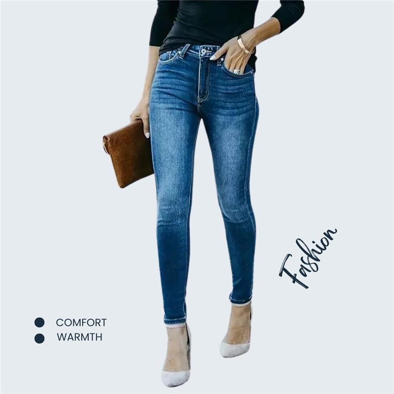 Winter Girls Chic Thermal Plush High Waist Jeans