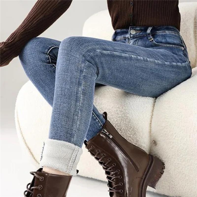 Winter Girls Chic Thermal Plush High Waist Jeans