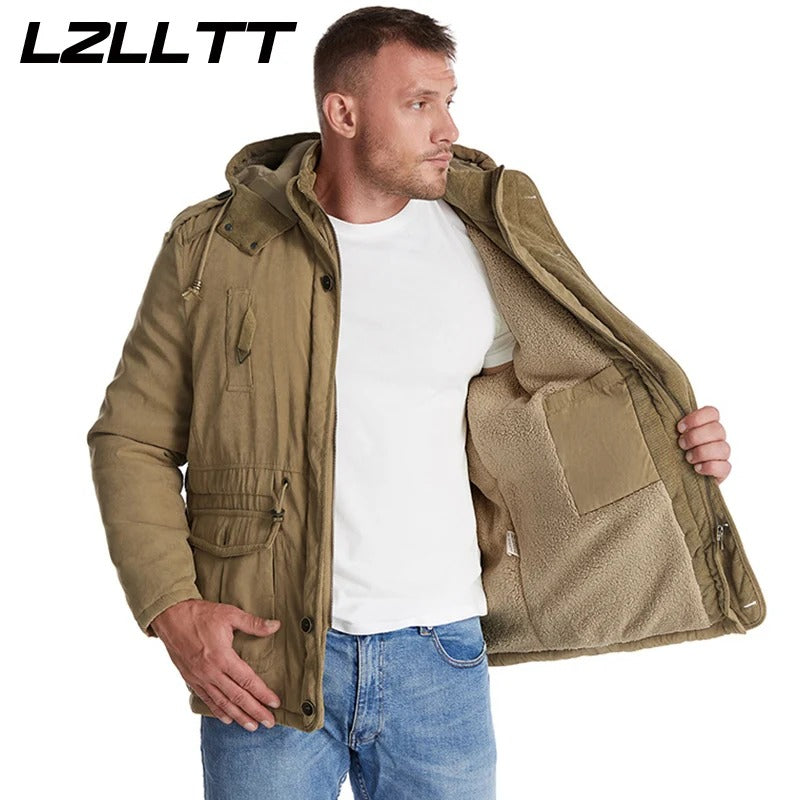 LZLLTT Men’s Winter Parka Jacket – Warm Fleece-Lined Outdoor Cotton Padded Coat