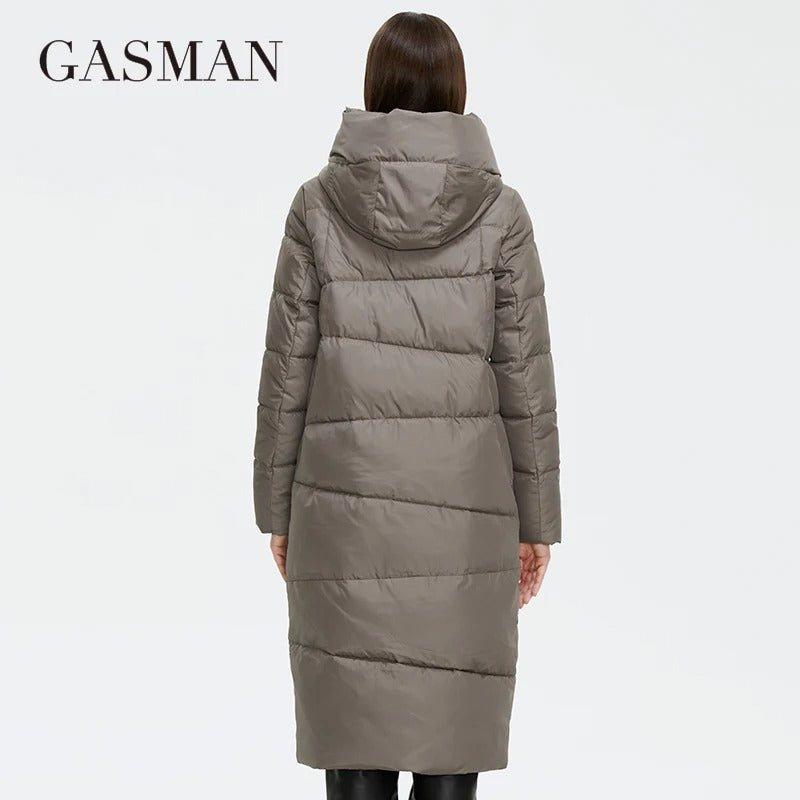 GASMAN Women’s Long Winter Down Jacket – Hooded Thick Puffer Coat