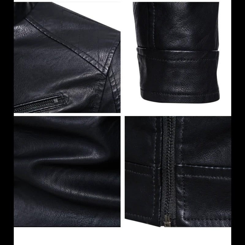 Men’s PU Leather Biker Jacket – Fleece Lined Casual Workwear