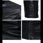 Men’s PU Leather Biker Jacket – Fleece Lined Casual Workwear