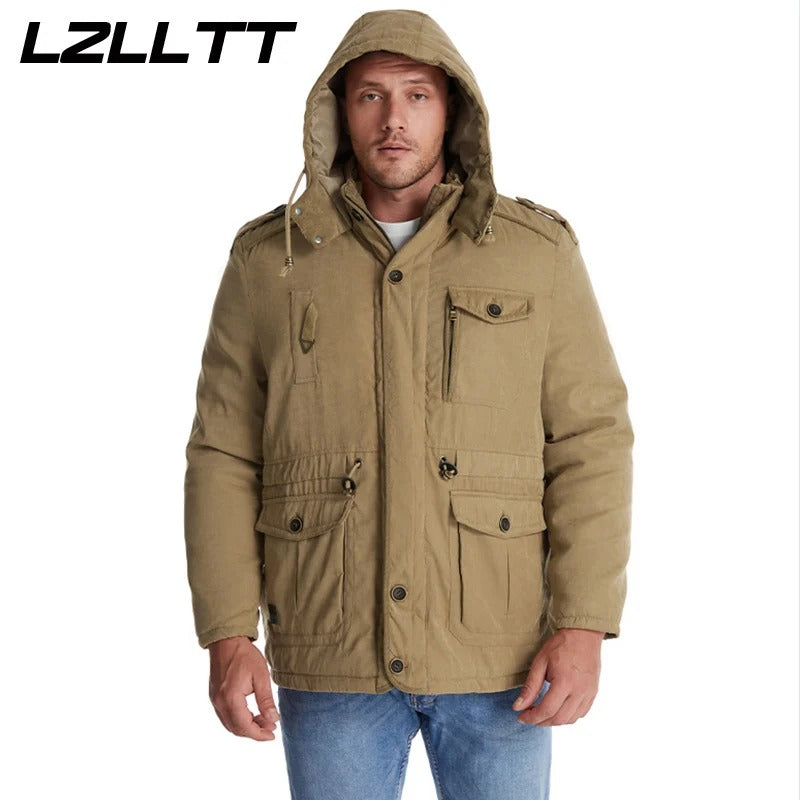 LZLLTT Men’s Winter Parka Jacket – Warm Fleece-Lined Outdoor Cotton Padded Coat
